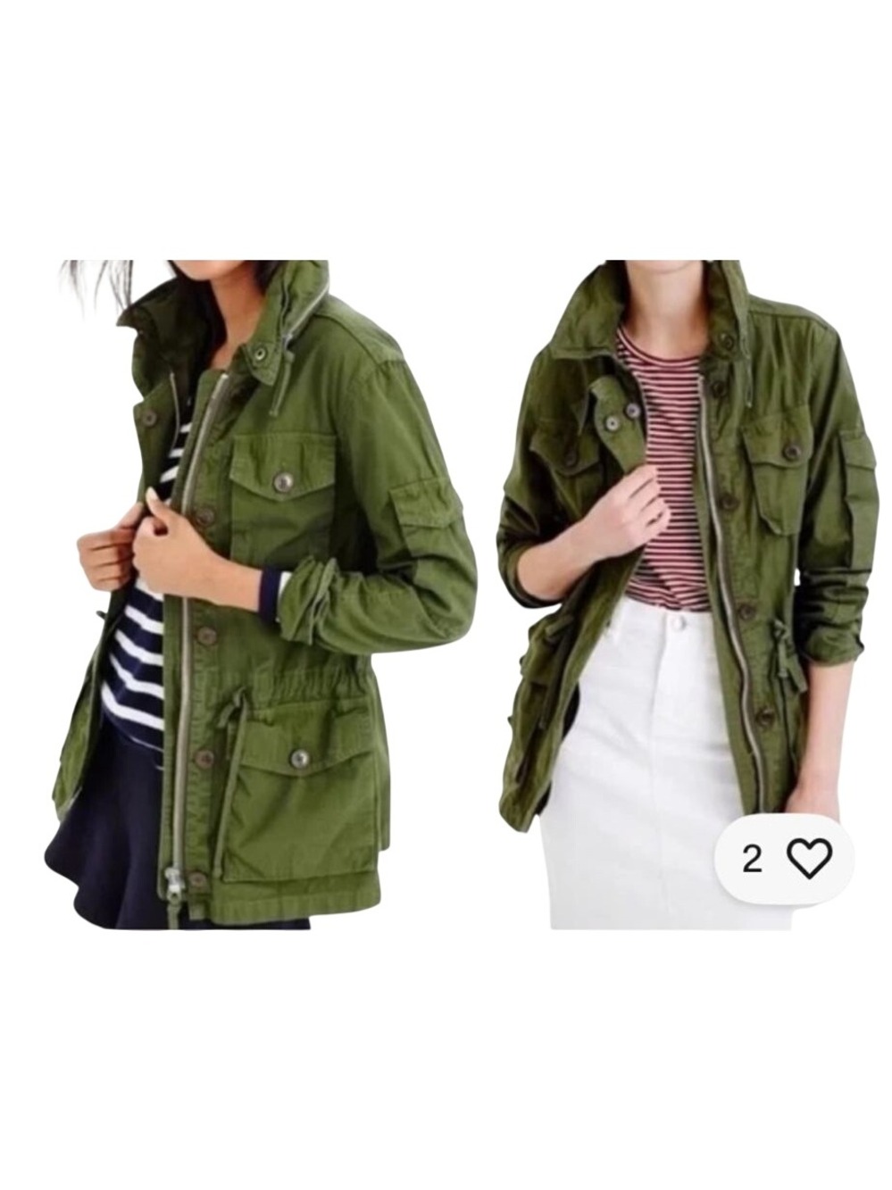 J Crew Utility Military Jacket Women's Medium Olive Green Full Zip Hidden Hood